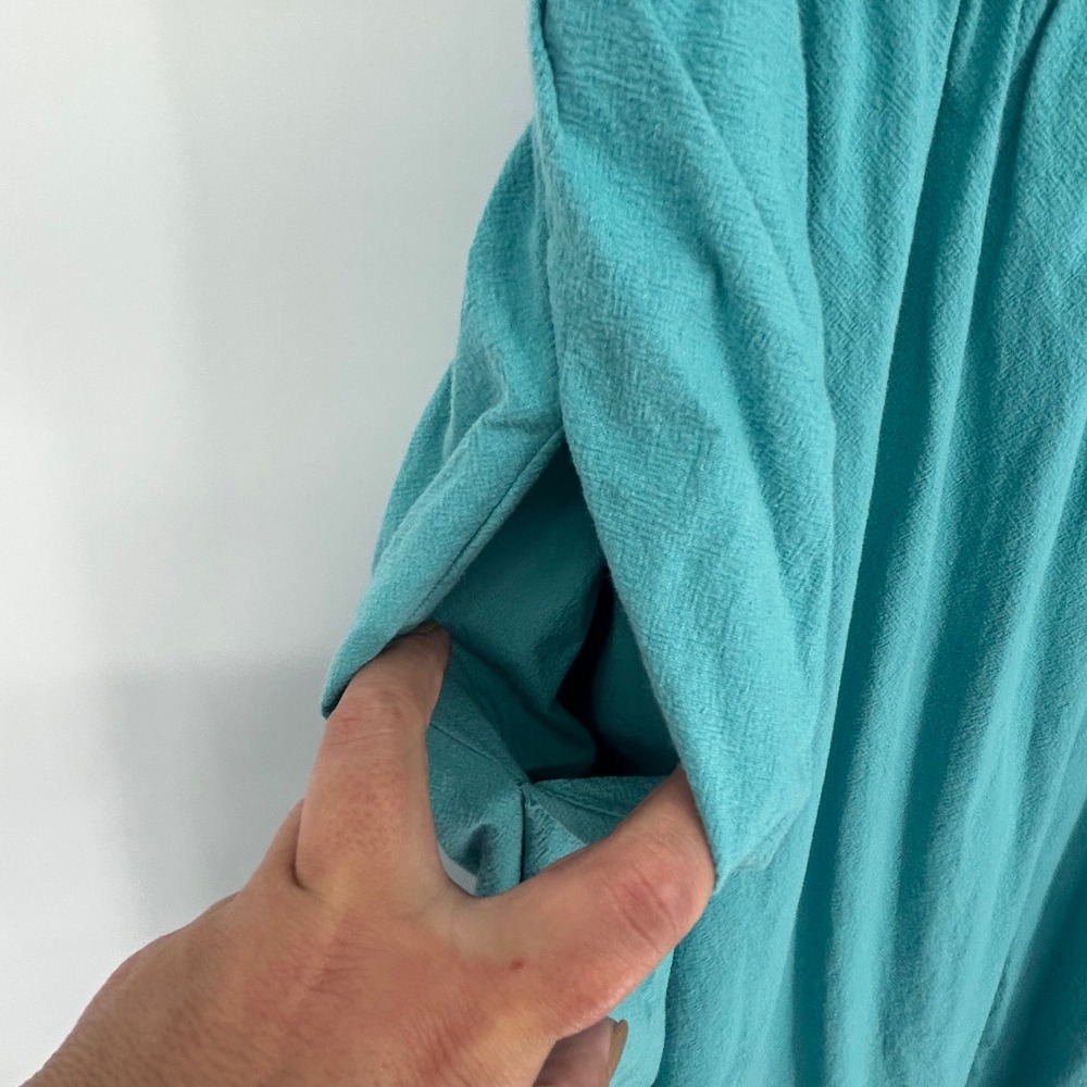 Free People Maxi Dress Ruffle Straps Tie‎ Back Smocked Bodice Pockets Teal - Picture 5 of 10